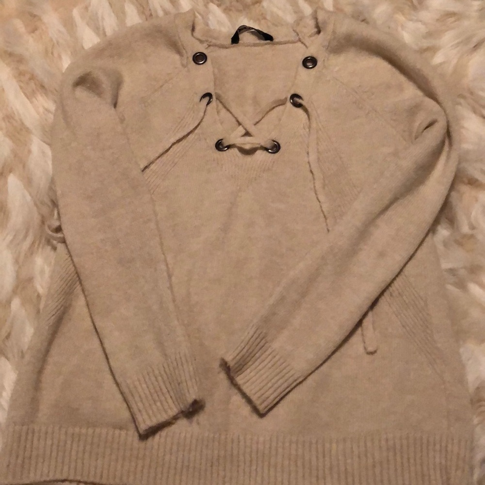 Cream lace-up sweater!
